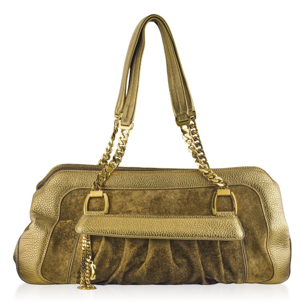 Authentic Vintage Cartier La Dona Shoulder Bag in Gold Suede and Leather